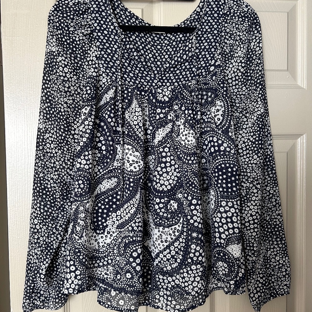 Gap Navy Flower Long Sleeve Blouse